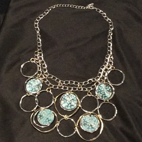 Silvertone Necklace With Blue Design - Picture 1 of 4